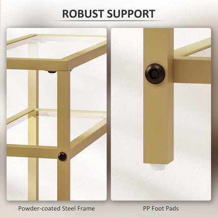 3-Tier Side Table, Narrow End Table with Storage Shelf and Tempered Glass Tablet