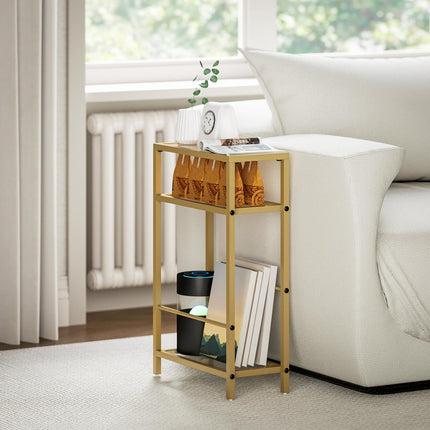 3-Tier Side Table, Narrow End Table with Storage Shelf and Tempered Glass Tablet