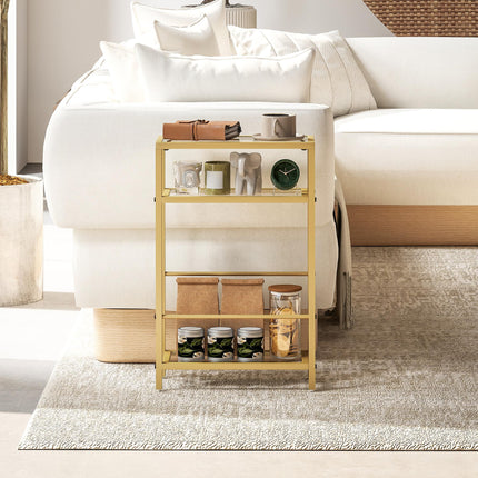 3-Tier Side Table, Narrow End Table with Storage Shelf and Tempered Glass Tablet
