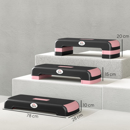Aerobic Step with 3-Level Adjustable Heights for Home, Office Exercise, Black and Pink