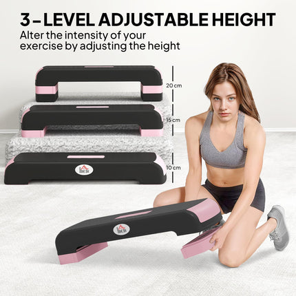 Aerobic Step with 3-Level Adjustable Heights for Home, Office Exercise, Black and Pink
