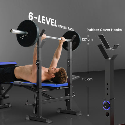 Adjustable Weight Bench with Leg Extension, Barbell Rack, Preacher Curl Pad, Butterfly, Multi-Function Home Gym Bench for Strength Training, Blue