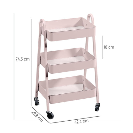 Three-Tier Storage Trolley - Pink