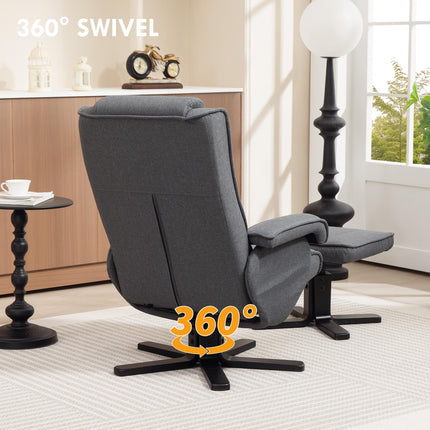 Swivel Recliner Chair with Footstool - Charcoal Grey Linen