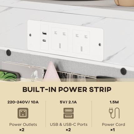 C-Shaped Bedside Table with Charging Station, Marble Grain Side Table with Power