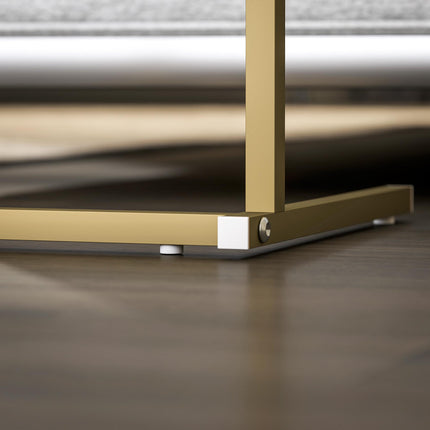 C-Shaped Bedside Table with Charging Station, Marble Grain Side Table with Power