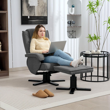 Swivel Recliner Chair with Footstool - Charcoal Grey Velvet
