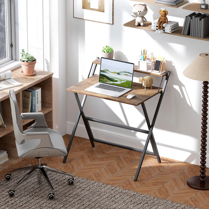 81.5 cm Folding Computer Desk with Monitor Shelf - Rustic Brown