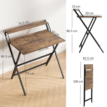 81.5 cm Folding Computer Desk with Monitor Shelf - Rustic Brown