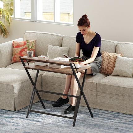81.5 cm Folding Computer Desk with Monitor Shelf - Rustic Brown