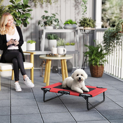 Portable Raised Dog Bed, Elevated Pet Cot with Breathable Mesh for Indoor Outdoor, for Small Medium Dogs, Red