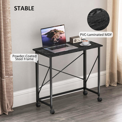 80 cm Folding Desk on Wheels - Black