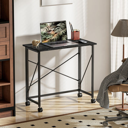 80 cm Folding Desk on Wheels - Black