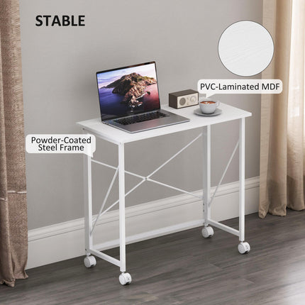 80 cm Folding Desk on Wheels - White