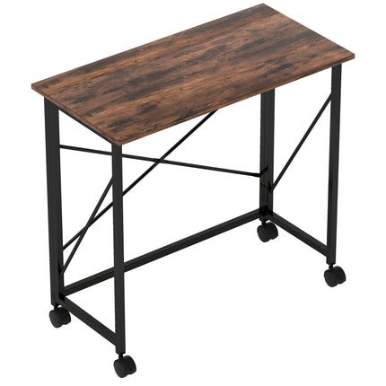 80 cm Folding Desk on Wheels - Rustic Brown