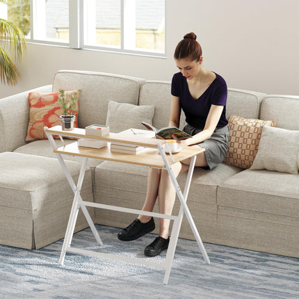 81.5 cm Folding Computer Desk with Monitor Shelf - Natural Wood Finish