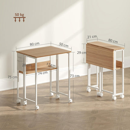 80 cm Drop Leaf Writing Work Desk - Natural Wood Finish