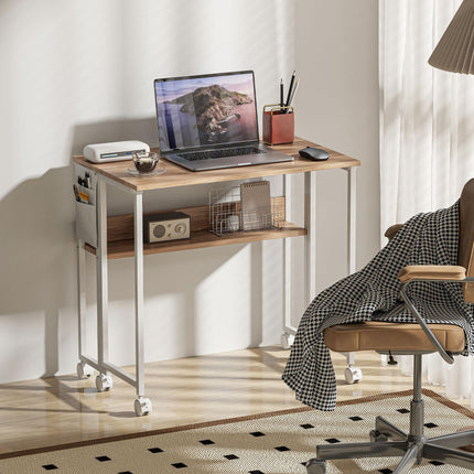 80 cm Drop Leaf Writing Work Desk - Natural Wood Finish