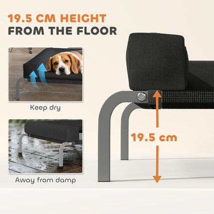 Elevated Dog Bed with Removable Bolsters, Raised Dog Bed for Medium Breeds, Portable Indoor & Outdoor Pet Cots, Black