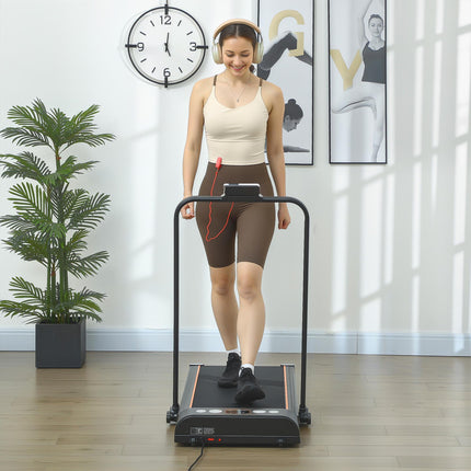 Foldable Walking Treadmill, with LED Display and Wheels, for Home, Office, Fitness Studio, Orange