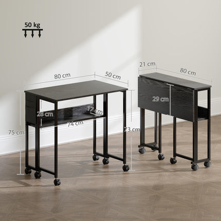 80 cm Drop Leaf Writing Work Desk - Black