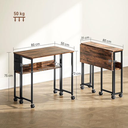 80 cm Drop Leaf Writing Work Desk - Rustic Brown