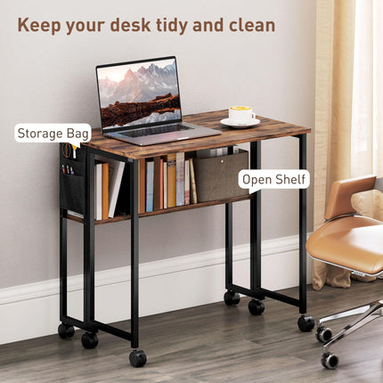 80 cm Drop Leaf Writing Work Desk - Rustic Brown