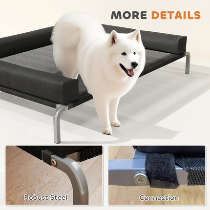 Elevated Dog Bed with Removable Bolsters, Raised Dog Bed for Large Breeds, Portable Indoor & Outdoor Pet Cots, Black