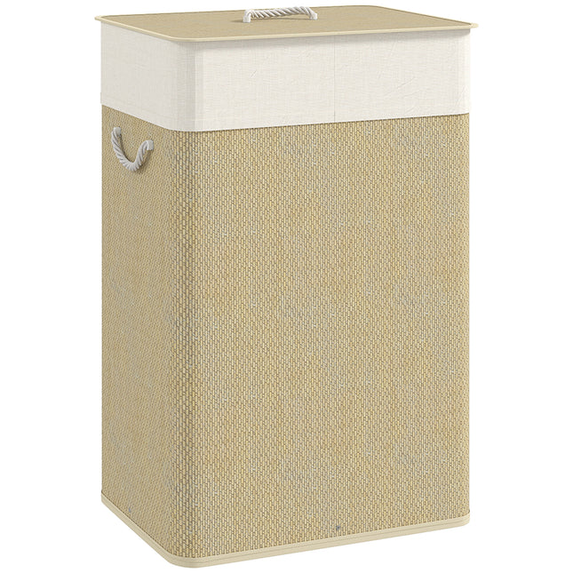 Bamboo Laundry Basket with Lid, 72L Laundry Hamper with Rope Handles, Washing Basket with Removable Washable Liner Bag for Bathroom, Bedroom, Nature Wood Finish