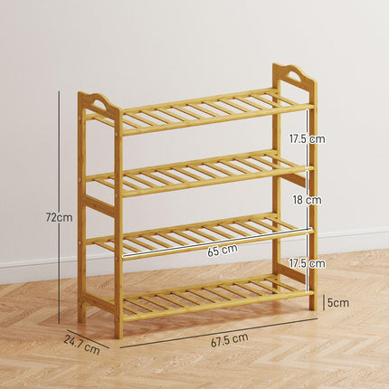Freestanding Bamboo Shoe Rack, 4-Tier Shoe Shelf Stand for Hallway, Living Room, Bedroom, Natural Wood Finish