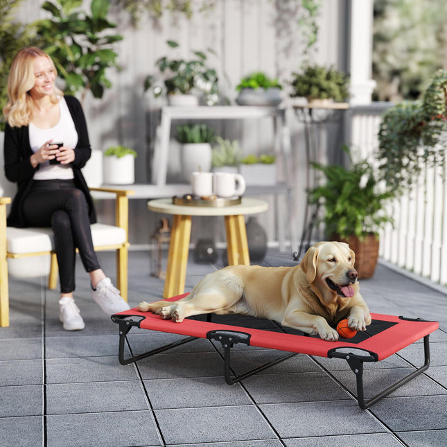 Portable Raised Dog Bed, Elevated Pet Cot with Breathable Mesh for Indoor Outdoo