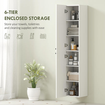 Wall Mounted Tall Bathroom Storage Cabinet with Soft-Close Hinges, Slim Bathroom Cabinet with 2 Doors, White
