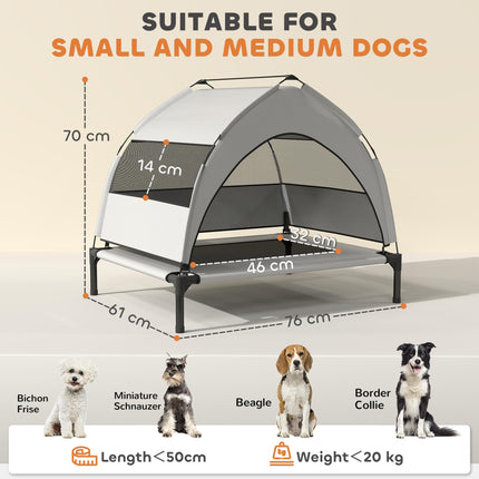 Portable Elevated Dog Bed with Removable Canopy, Cooling Raised Pet Cot for Small Medium Dogs, 76 x 61 x 70 cm