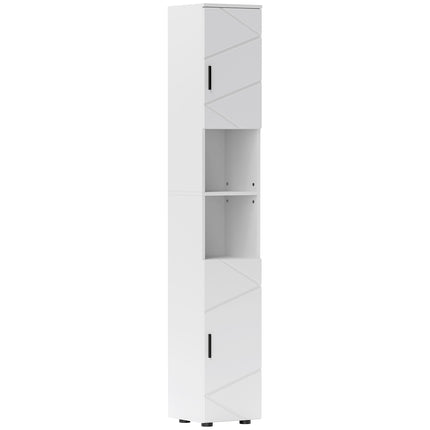 kleankin Line Embossed Tall Bathroom Storage Cabinet - White