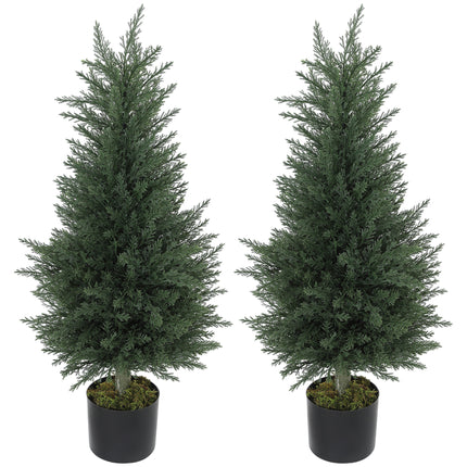 Artificial Cypress Tree, 90 cm Fake Cypress Tree with Plastic Pots, UV-Resistant Faux Plants for Garden Front Porch Decoration, 2 Pack
