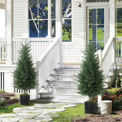 Artificial Cypress Tree, 90 cm Fake Cypress Tree with Plastic Pots, UV-Resistant Faux Plants for Garden Front Porch Decoration, 2 Pack