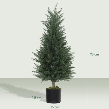 Artificial Cypress Tree, 90 cm Fake Cypress Tree with Plastic Pots, UV-Resistant Faux Plants for Garden Front Porch Decoration, 2 Pack