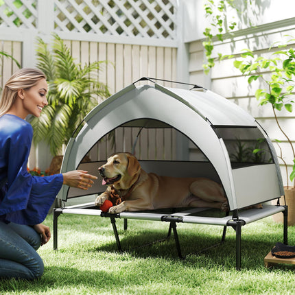 Portable Elevated Dog Bed with Removable Canopy, Cooling Raised Pet Cot for Larg