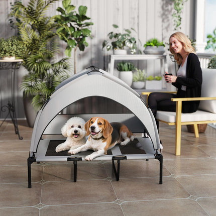 Portable Elevated Dog Bed with Removable Canopy, Cooling Raised Pet Cot for Larg