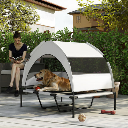 Portable Elevated Dog Bed with Removable Canopy, Cooling Raised Pet Cot for Larg