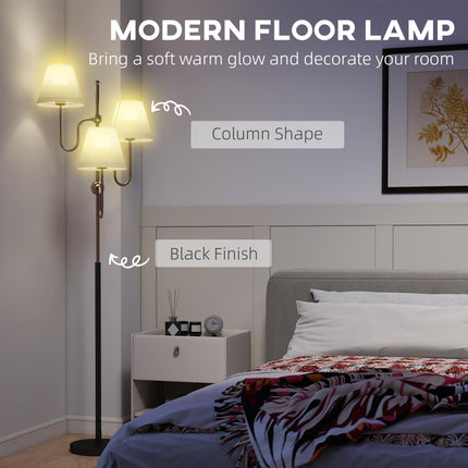 Floor Lamp, 165 cm Tall Standing Lamp with 3 Light and Foot Switch for Living Room, Bedroom, Bedside, Office, E27 Base Without Bulb (40W Max)