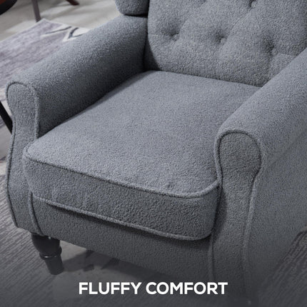 HOMCOM Wingback Accent Chair, Retro Upholstered Button Tufted Occasional Chair for Living Room and Bedroom, Grey