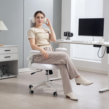 Multi-Adjustable Office Chair, with Lumbar Support, Headrest and Mesh Back - White