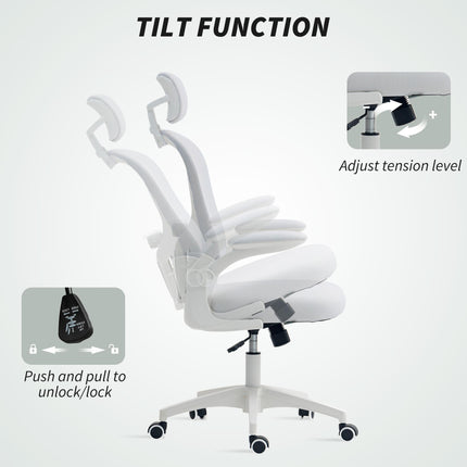 Multi-Adjustable Office Chair, with Lumbar Support, Headrest and Mesh Back - White