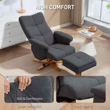 Linen-Look Recliner, with Storage Ottoman - Grey