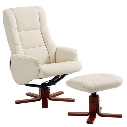 Rocking Recliner Chair with Footstool, PU Leather Recliner Armchair with Wood Ba