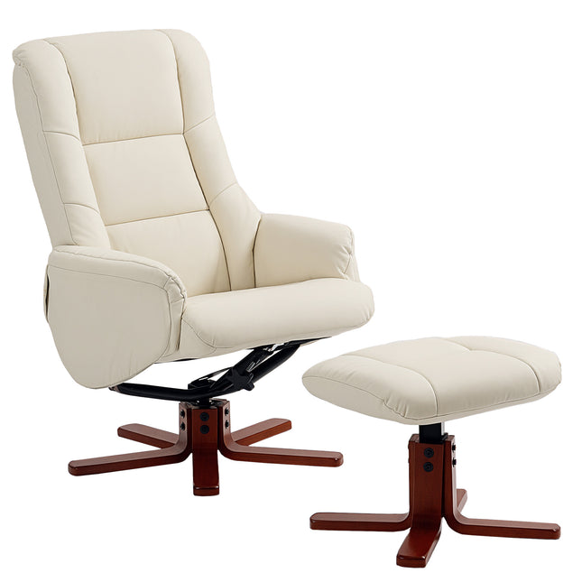 Rocking Recliner Chair with Footstool, PU Leather Recliner Armchair with Wood Ba