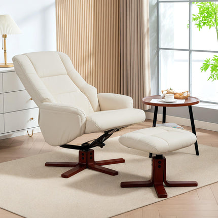 Rocking Recliner Chair with Footstool, PU Leather Recliner Armchair with Wood Ba