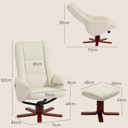 Rocking Recliner Chair with Footstool, PU Leather Recliner Armchair with Wood Ba