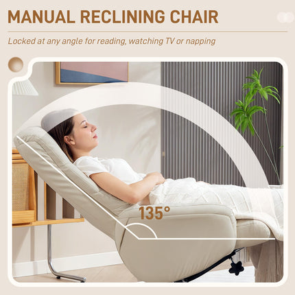 Rocking Recliner Chair with Footstool, PU Leather Recliner Armchair with Wood Ba